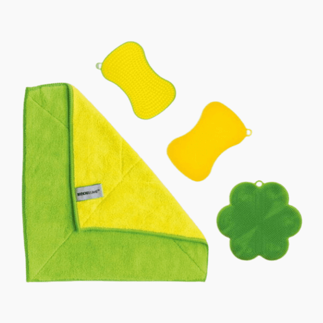 Set de 3 éponges en silicone et 1 chiffon microfibre - Kochblume
