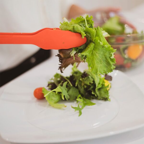 Pince à salade en acier inoxydable et silicone avec support